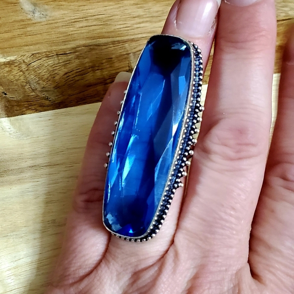 New Blue Quartz 925 Silver Statement Ring. - Picture 5 of 10
